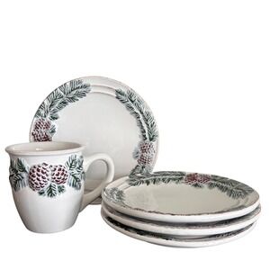 Vintage Pine by Nanette Vacher | Ambiance Collections | (1) Mug (4) Salad Plate